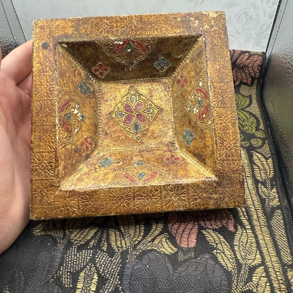 Antique Florentia Italian Square Gold Dresser Tray - hulwithkids.com